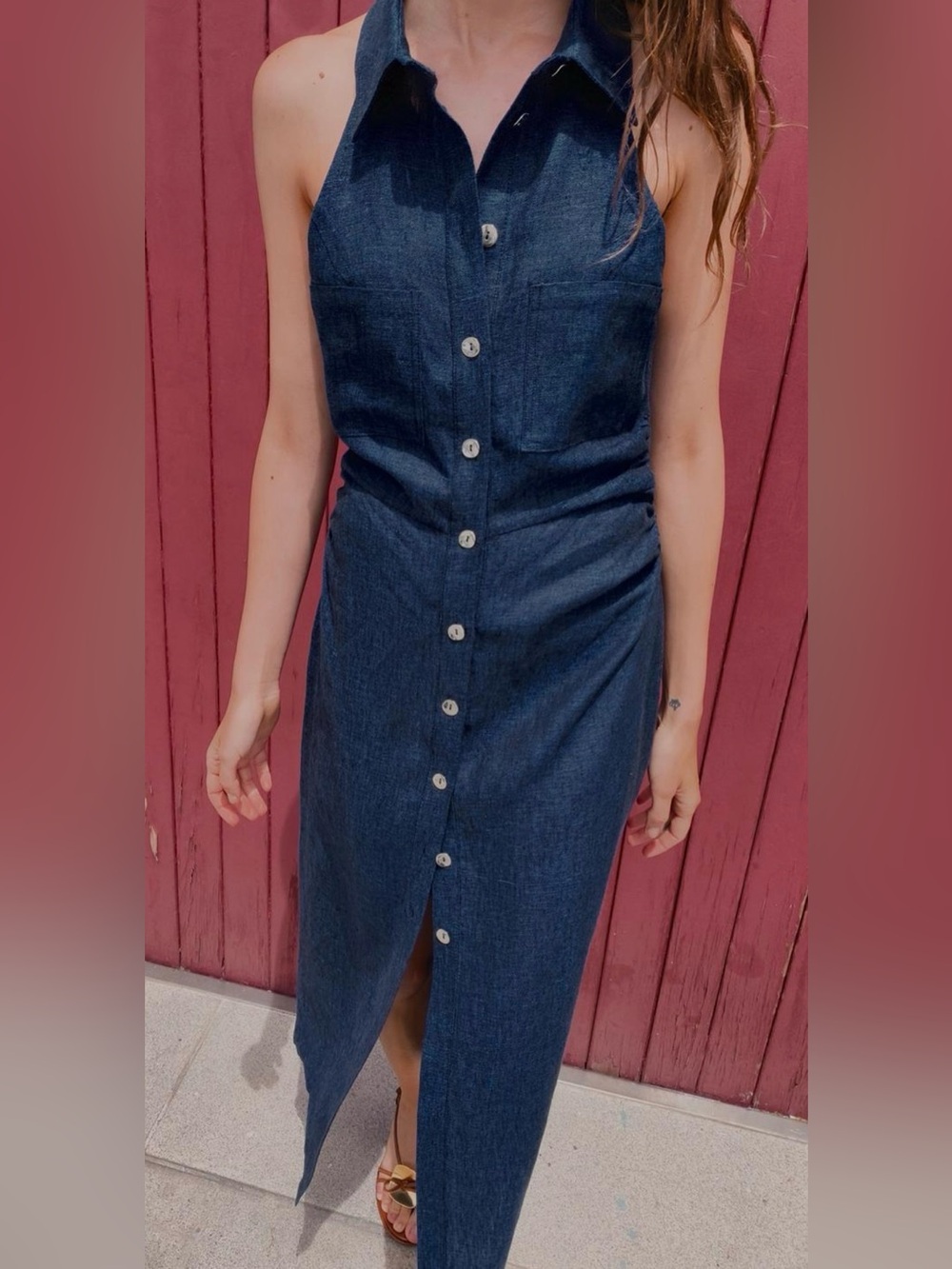 Nwt- zara- 100% Linen Midi Dress-M